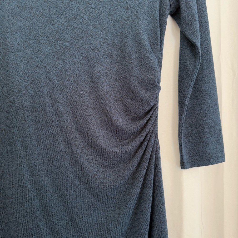 LOFT Blue Ruched Stretch Knit Dress Lined 3/4 Sleeve Women’s Small - Picture 4 of 6